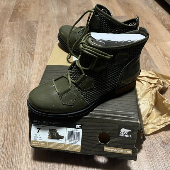 Sorel Major Lace Boots Nori Green Patent Mesh Women's Size 7 - Picture 8 of 16